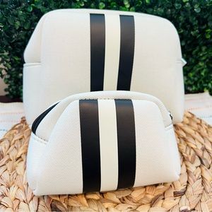 New Set of 2 Cosmetic Make-Up Toiletry Bags Willow + Alder Canvas Cream & Black
